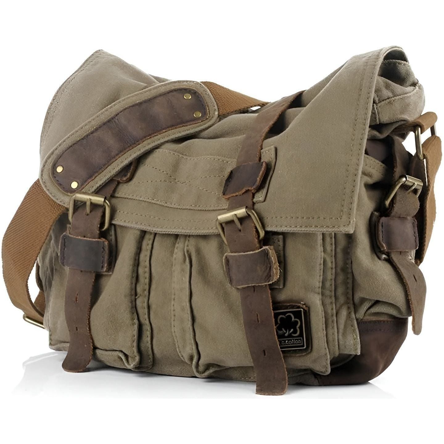 Vukare – Men’s Vintage Canvas Messenger Bag with Leather Accents