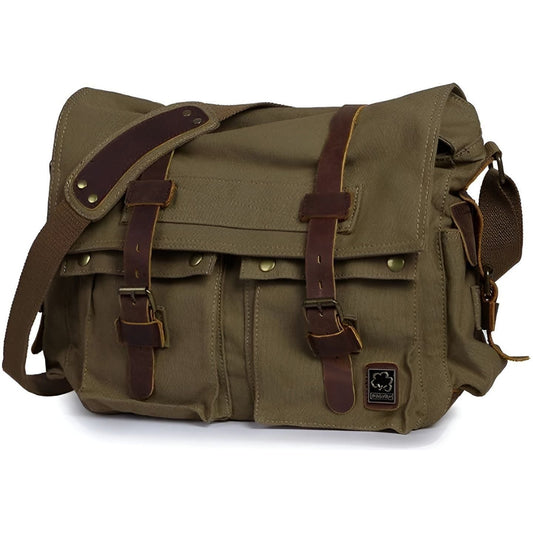 Vukare – Men’s Vintage Canvas Messenger Bag with Leather Accents